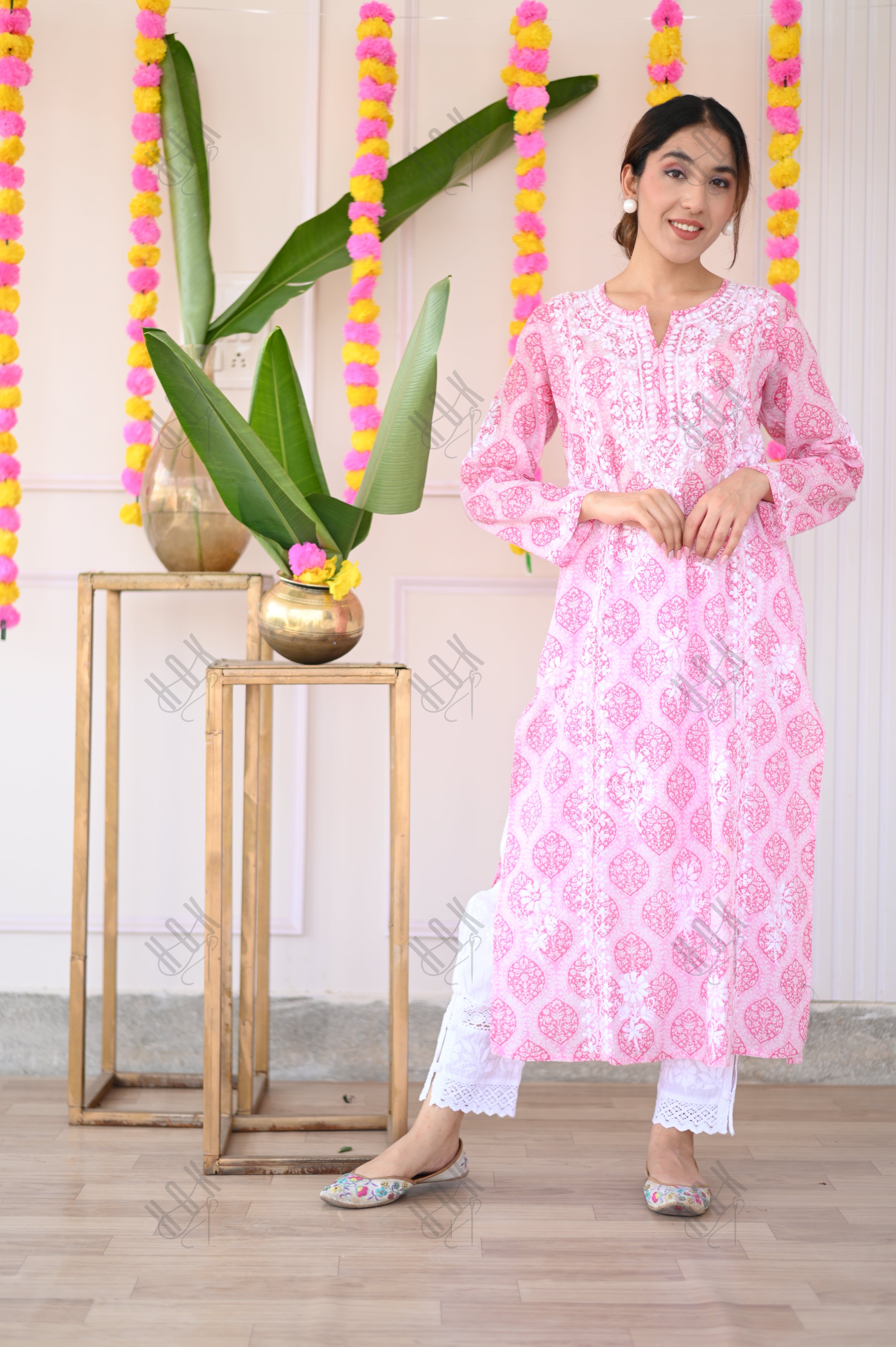 Mahima in Fizaa Chikankari Kurta in Mul cotton in Pink Print