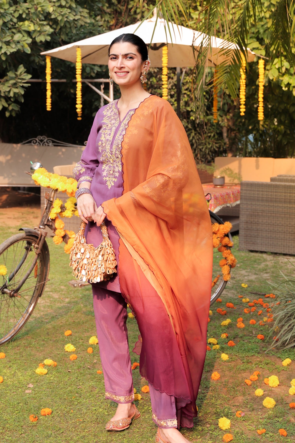Printed Organza Dupatta in Lavender