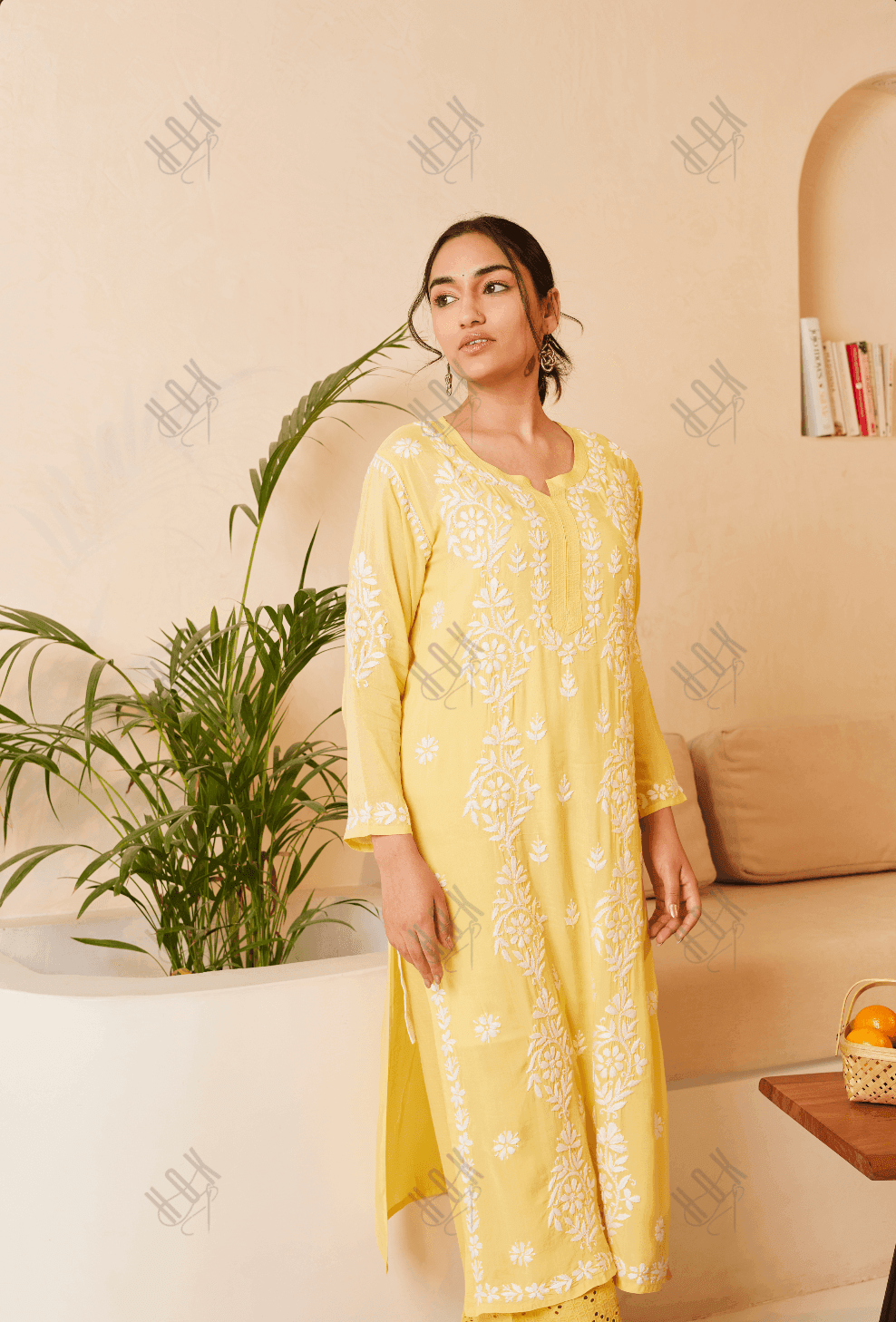 Samma Chikankari CO-ORD Set In Modal Cotton for Women In Yellow - House Of Kari (Chikankari Clothing)