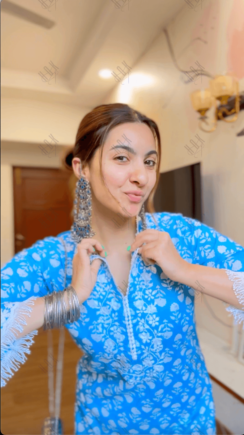 Nikki in House of kari Chikankari Co-ord set in Cotton for Women- Blue - House Of Kari (Chikankari Clothing)