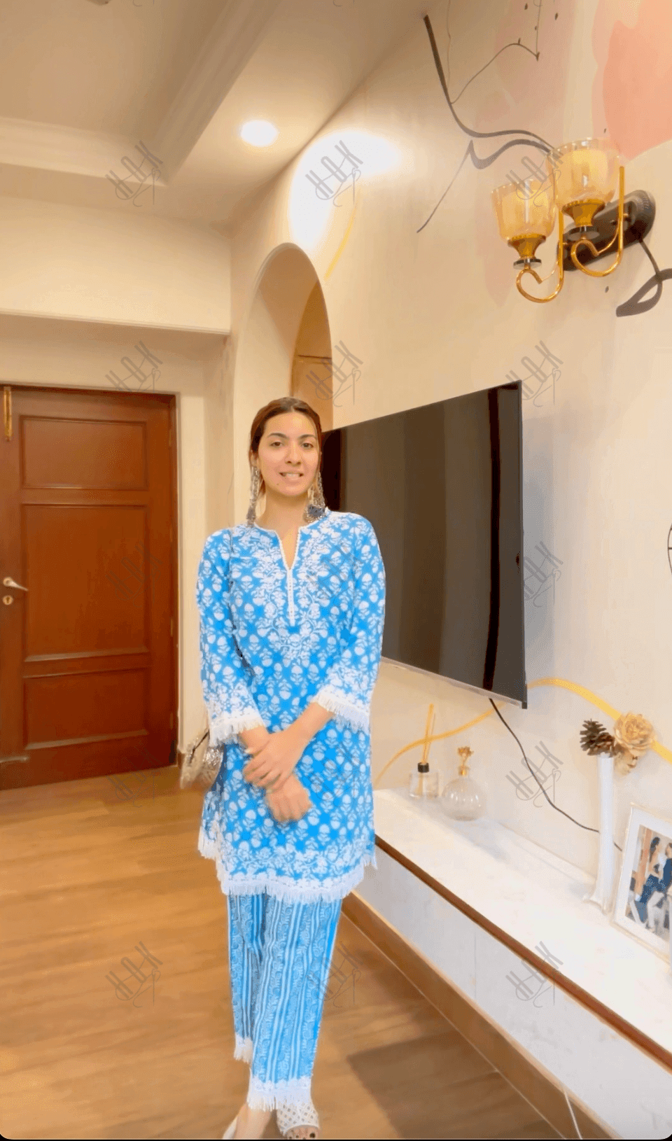 Nikki in House of kari Chikankari Co-ord set in Cotton for Women- Blue - House Of Kari (Chikankari Clothing)