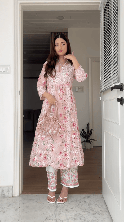 1) Chikankari Cotton Kurta Set