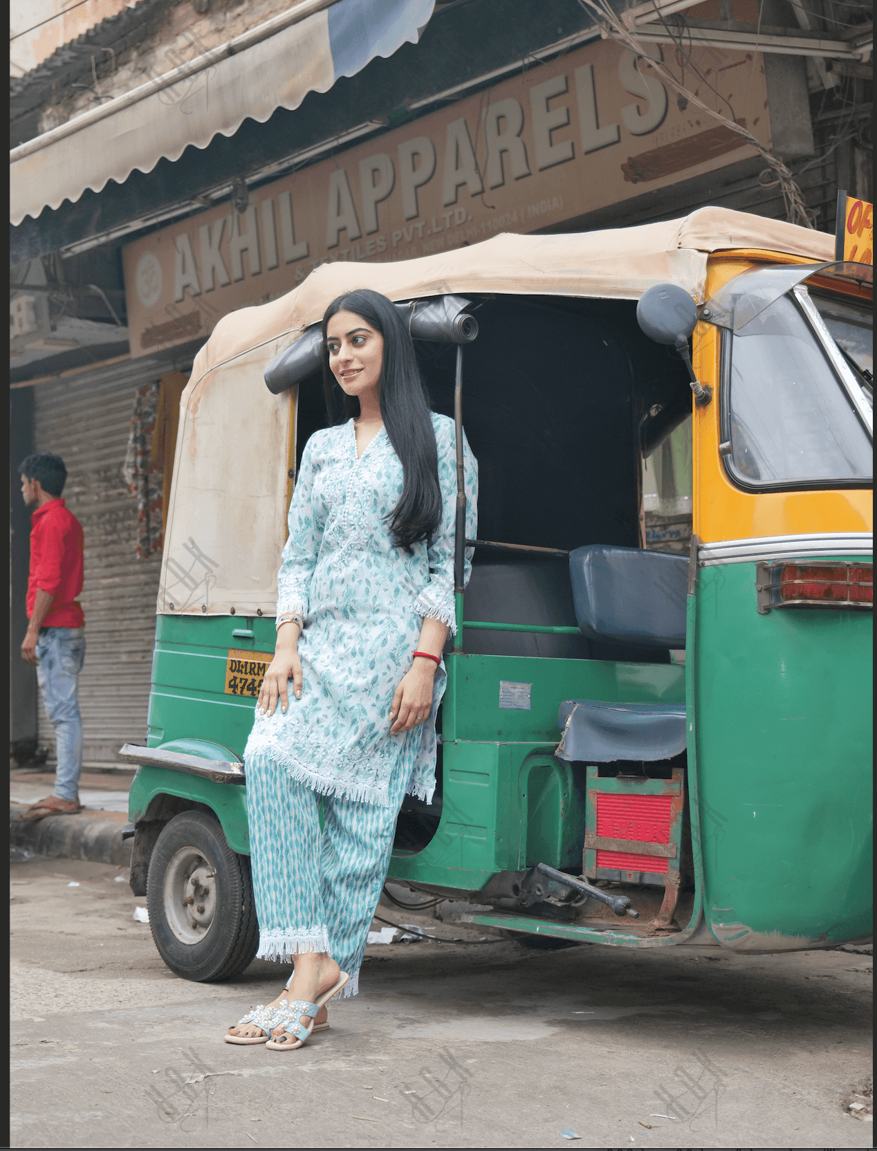 Nikita in Chikankari Co-ord set in Cotton for Women- Green - House Of Kari (Chikankari Clothing)