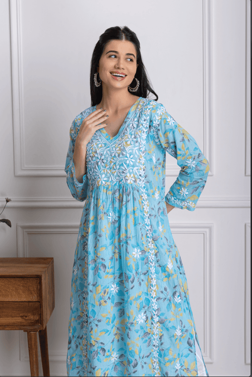 Miesha Iyer in Premium Hand Embroidery Chikankari Kurta Modal Cotton- -  House Of Kari (Chikankari Clothing)