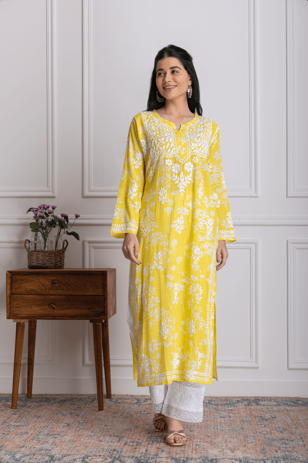 House Of Kari Chikankari Clothing Yellow Kurta