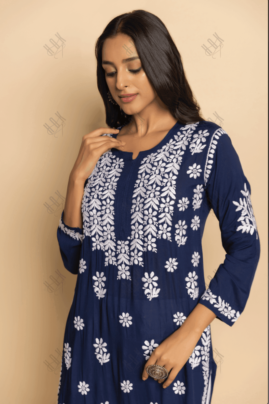 Fizaa chikankari Kurta in Modal cotton Blue - House Of Kari (Chikankari Clothing)