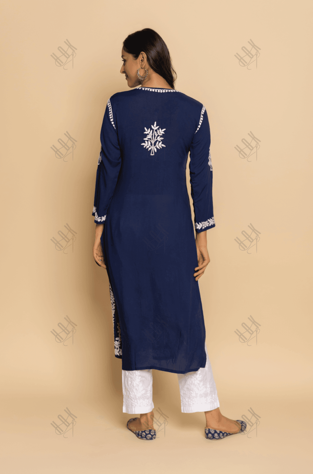 Fizaa chikankari Kurta in Modal cotton Blue - House Of Kari (Chikankari Clothing)