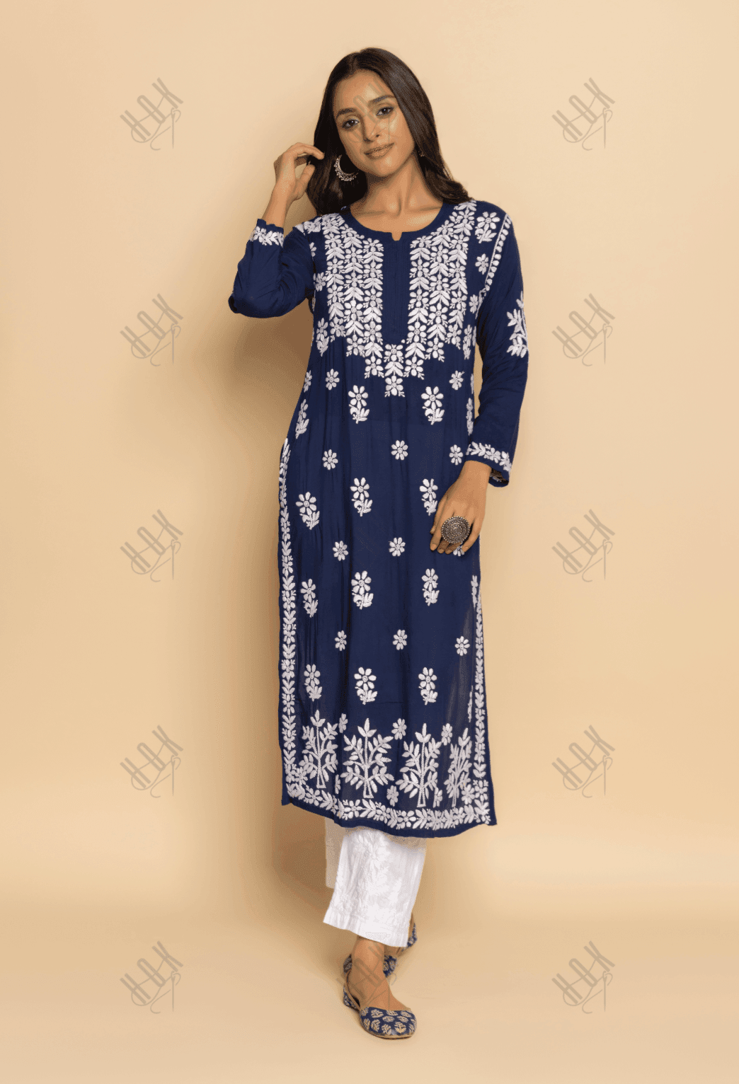 Fizaa chikankari Kurta in Modal cotton Blue - House Of Kari (Chikankari Clothing)