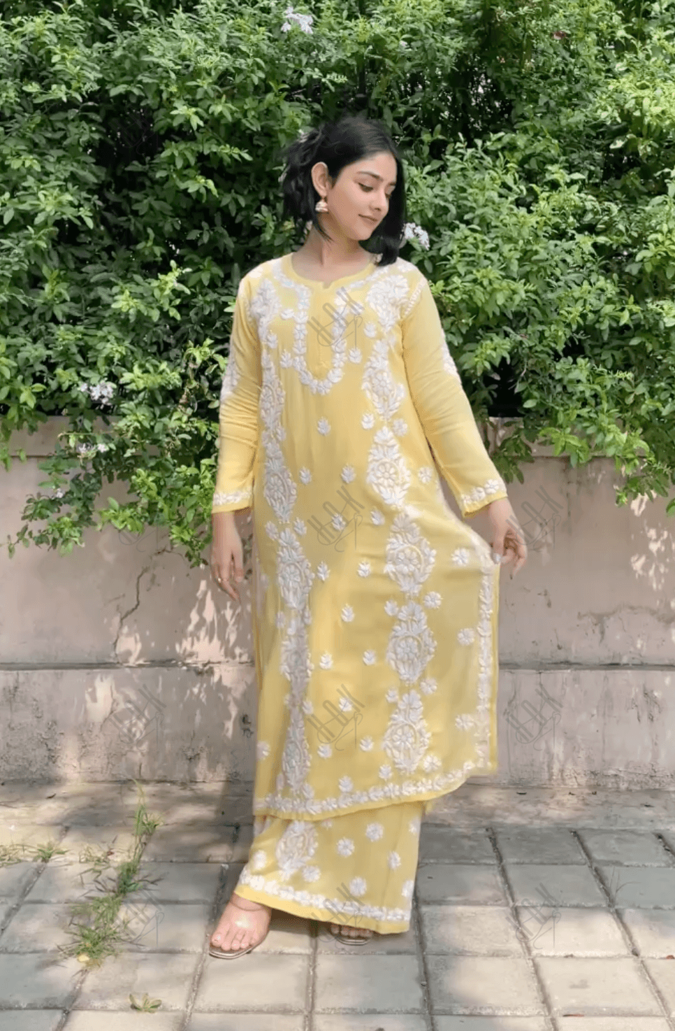 Taru in Chikankari Kurta Set Modal Cotton - Yellow