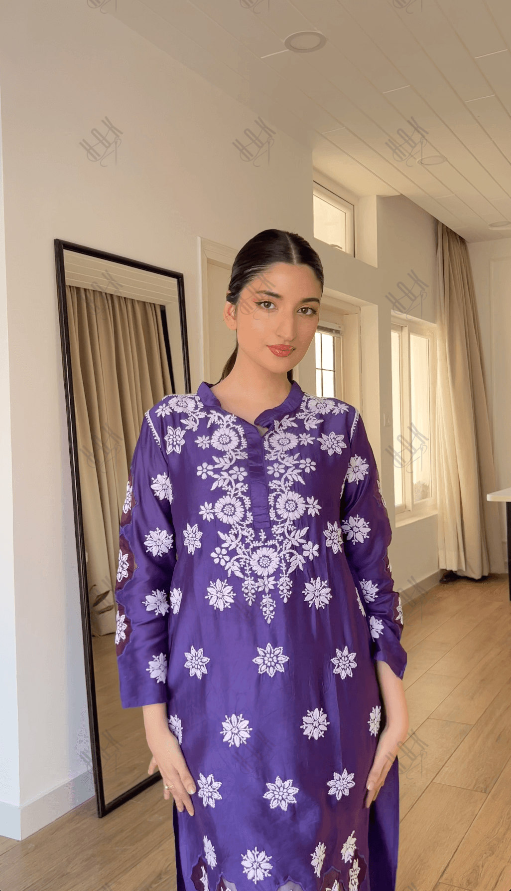 Farheen in Fizaa Purple Chikankari Chanderi Silk Kurta