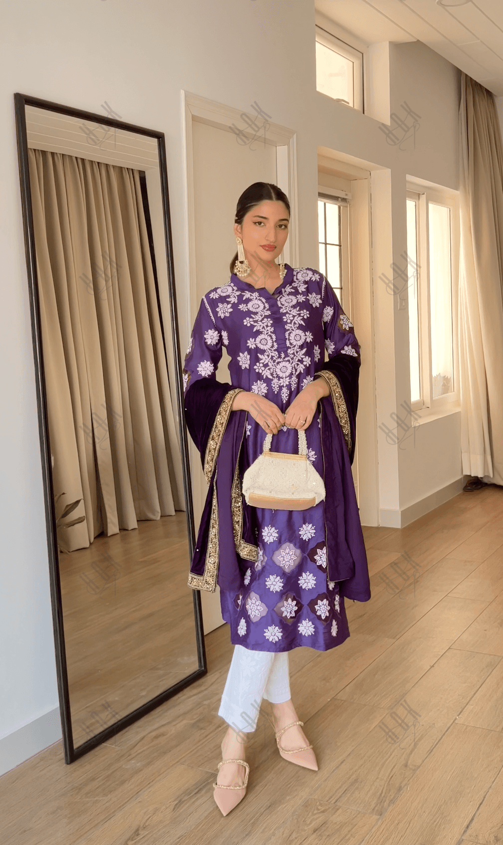 Farheen in Fizaa Purple Chikankari Chanderi Silk Kurta