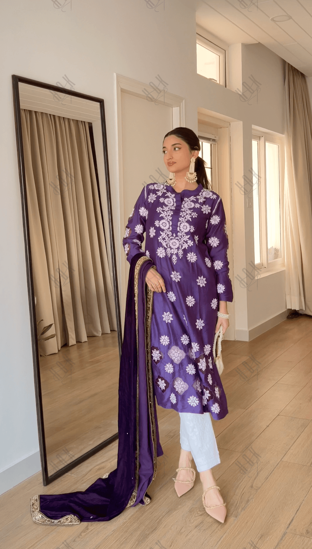 Farheen in Fizaa Purple Chikankari Chanderi Silk Kurta