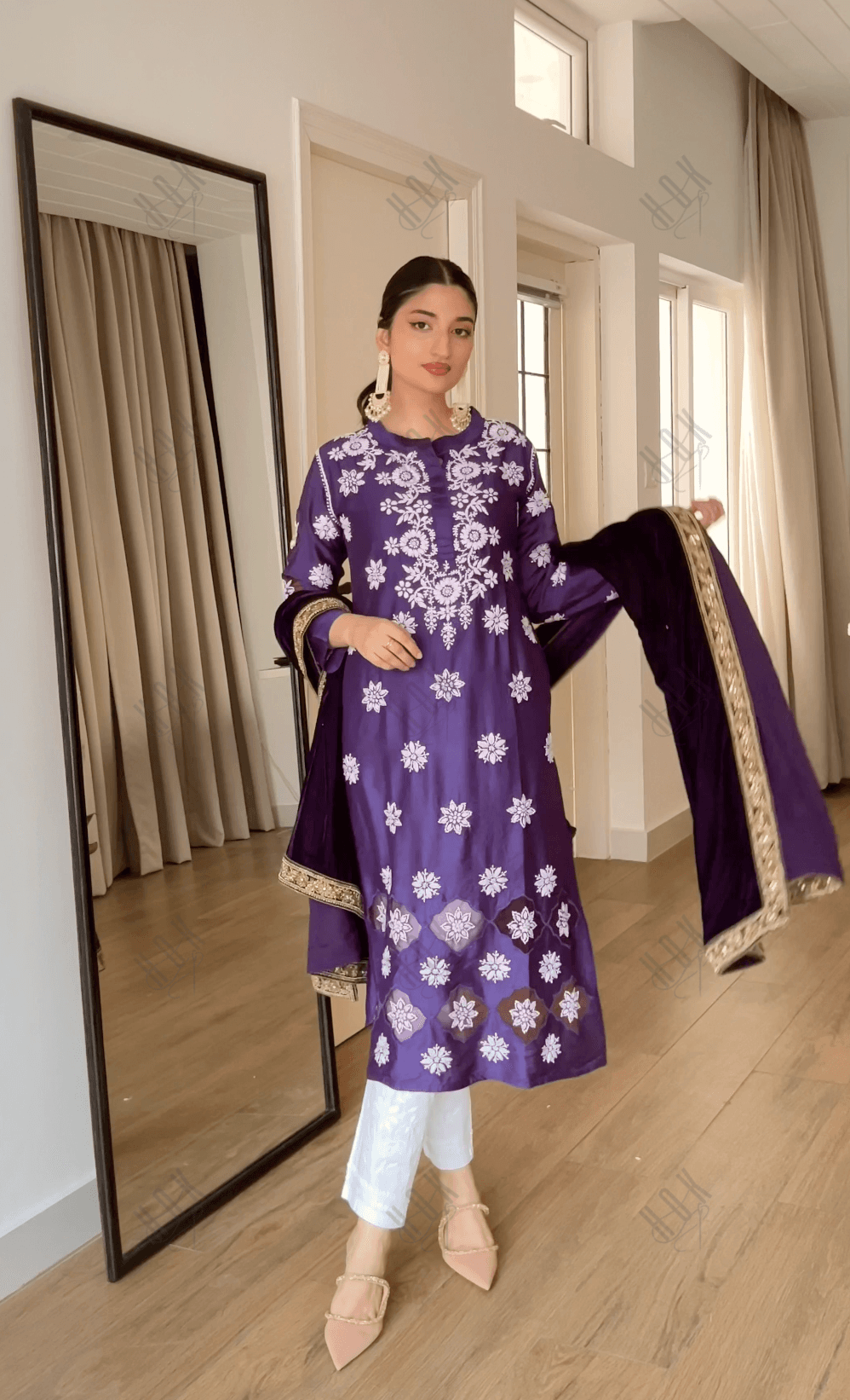 Farheen in Fizaa Purple Chikankari Chanderi Silk Kurta