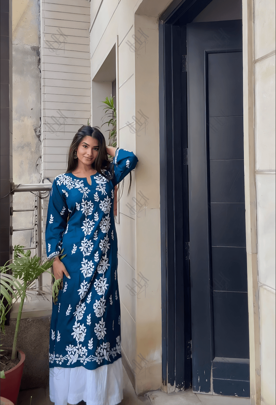 Ananya in Fizaa Rayon Cotton Chikankari Kurta - Blue