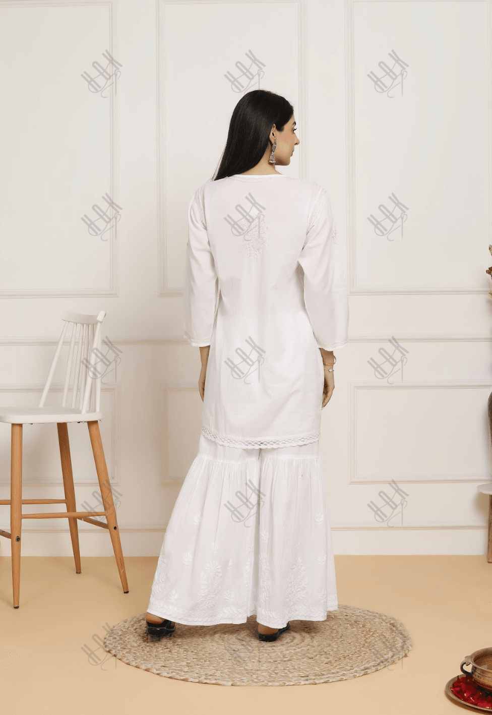 Saba Chikankari shirt kurta in cotton - White with Peach