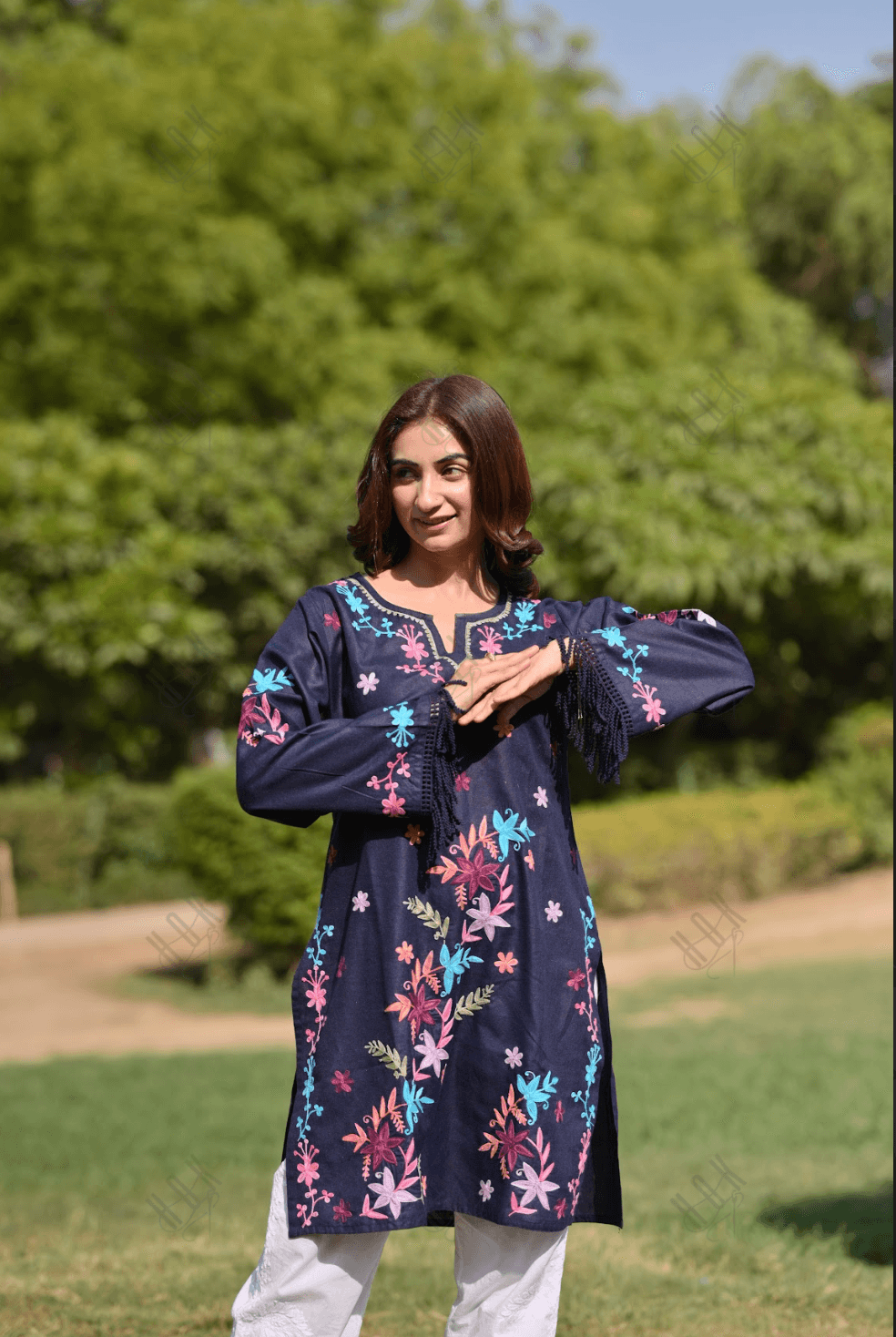 Gargi in Falak Kashmiri Long Kurta - Blue