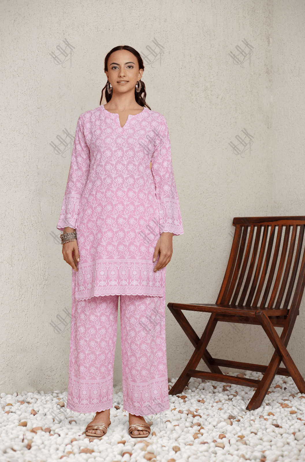 Saba Chikankari Kurta Set in Rayon - Pink