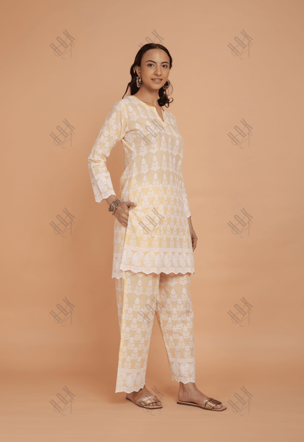 Saba Chikankari Kurta Set in Cotton - Yellow