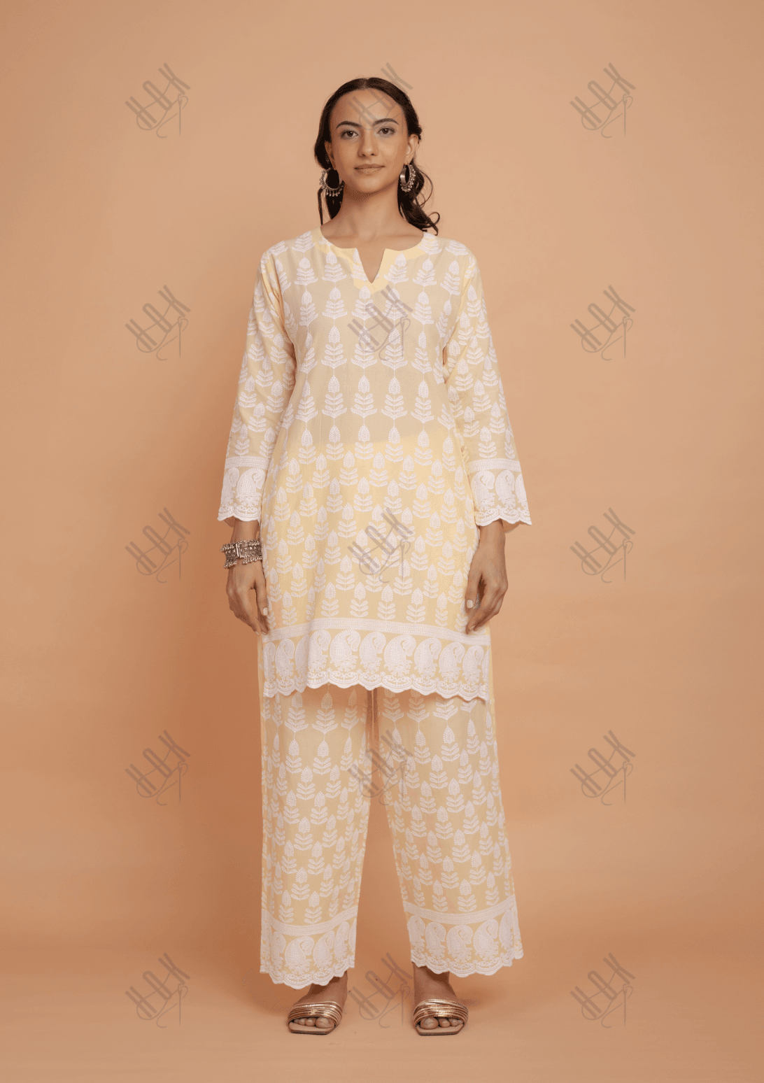 Saba Chikankari Kurta Set in Cotton - Yellow