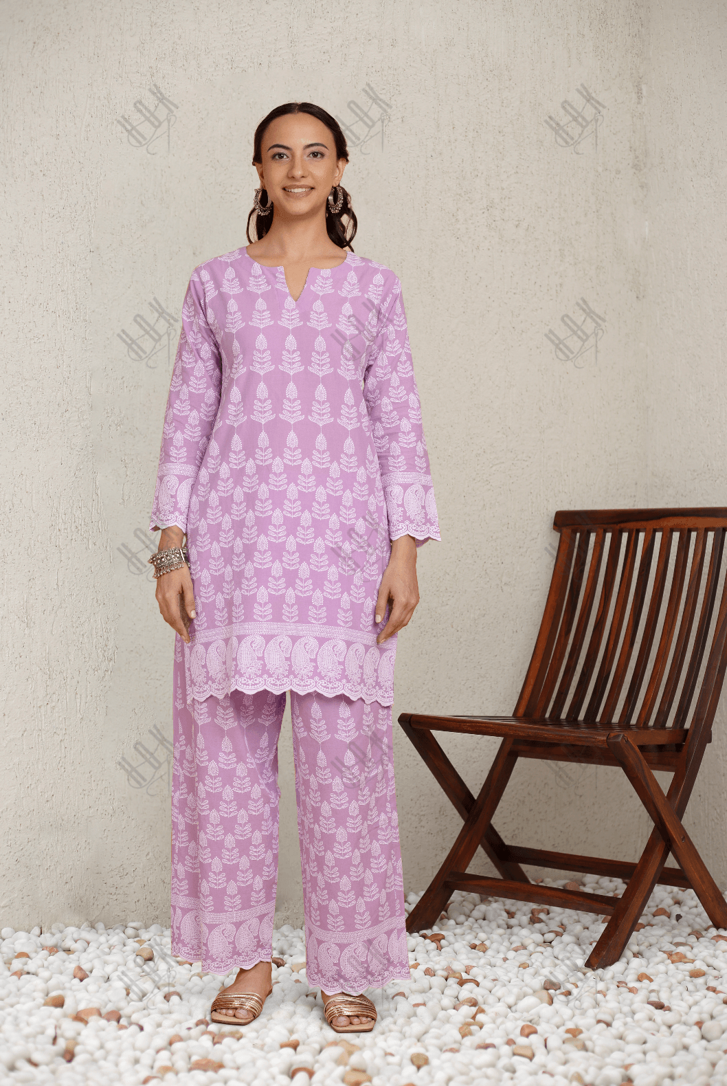 Saba Chikankari Kurta Set in Cotton - Lavender