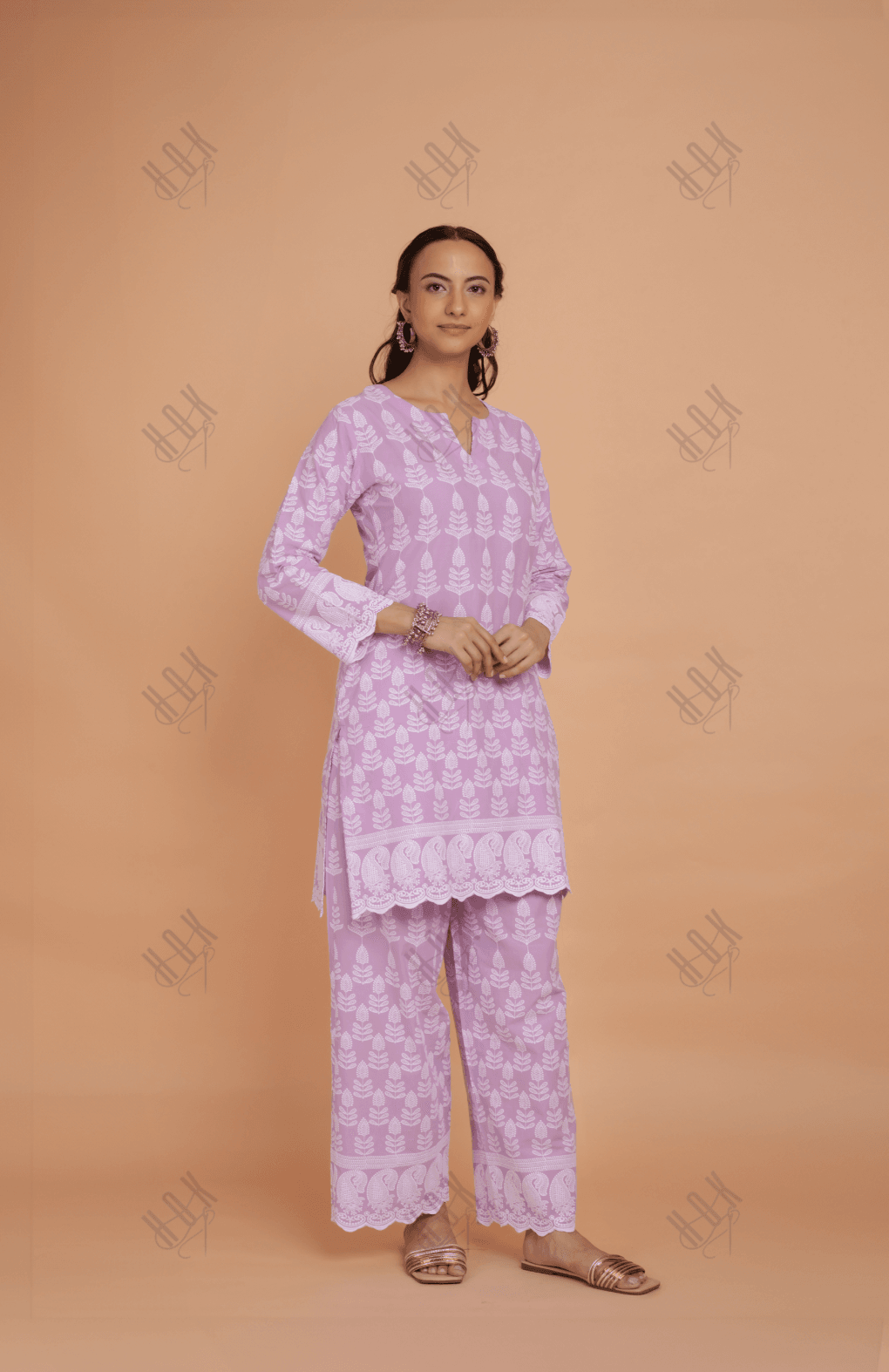 Saba Chikankari Kurta Set in Cotton - Lavender