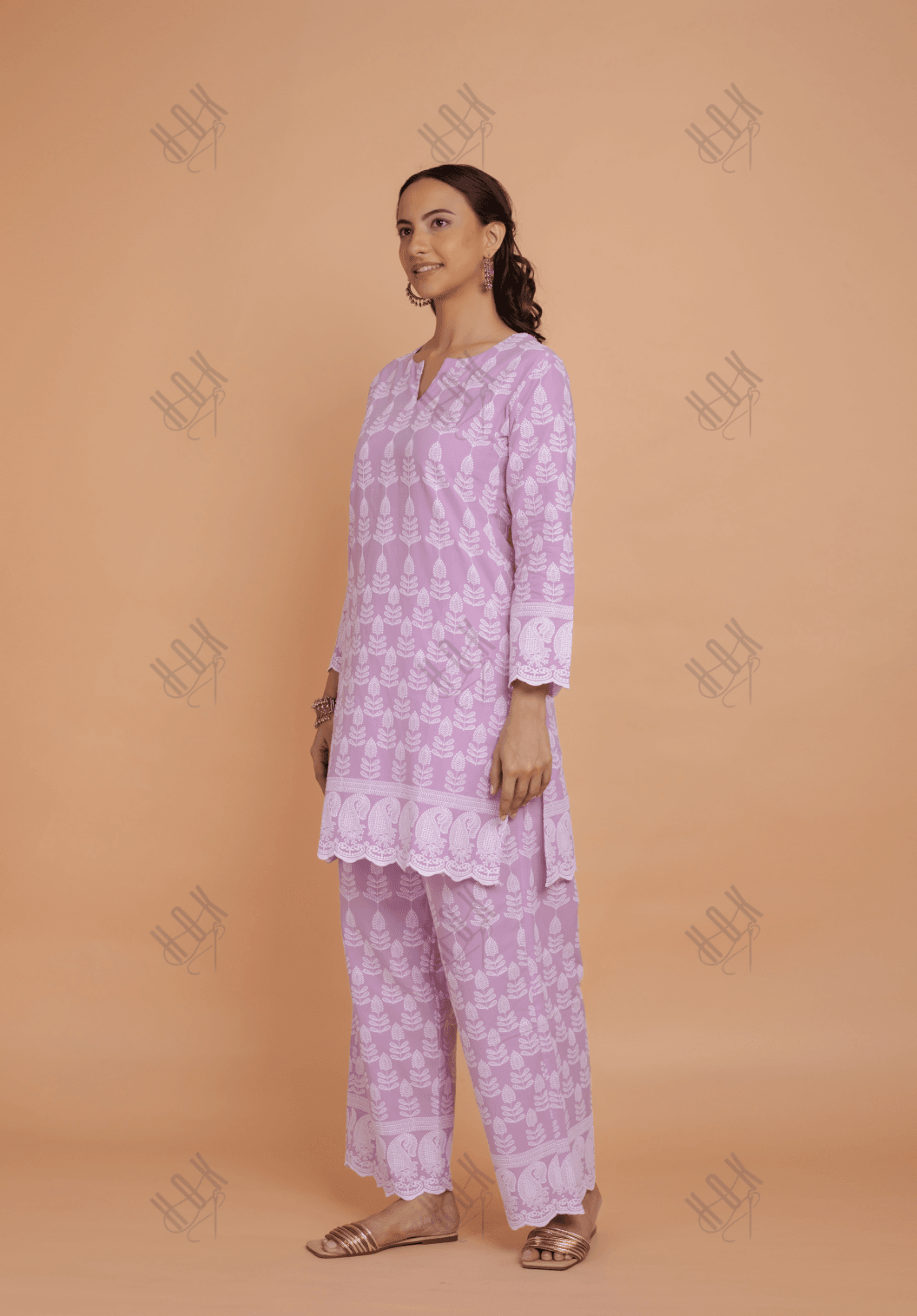 Saba Chikankari Kurta Set in Cotton - Lavender