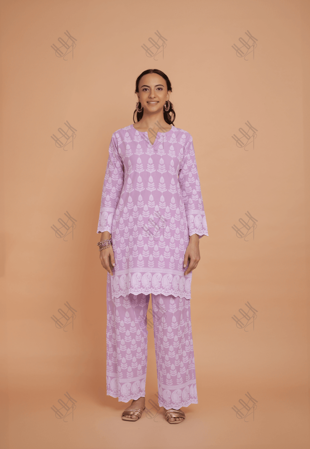 Saba Chikankari Kurta Set in Cotton - Lavender