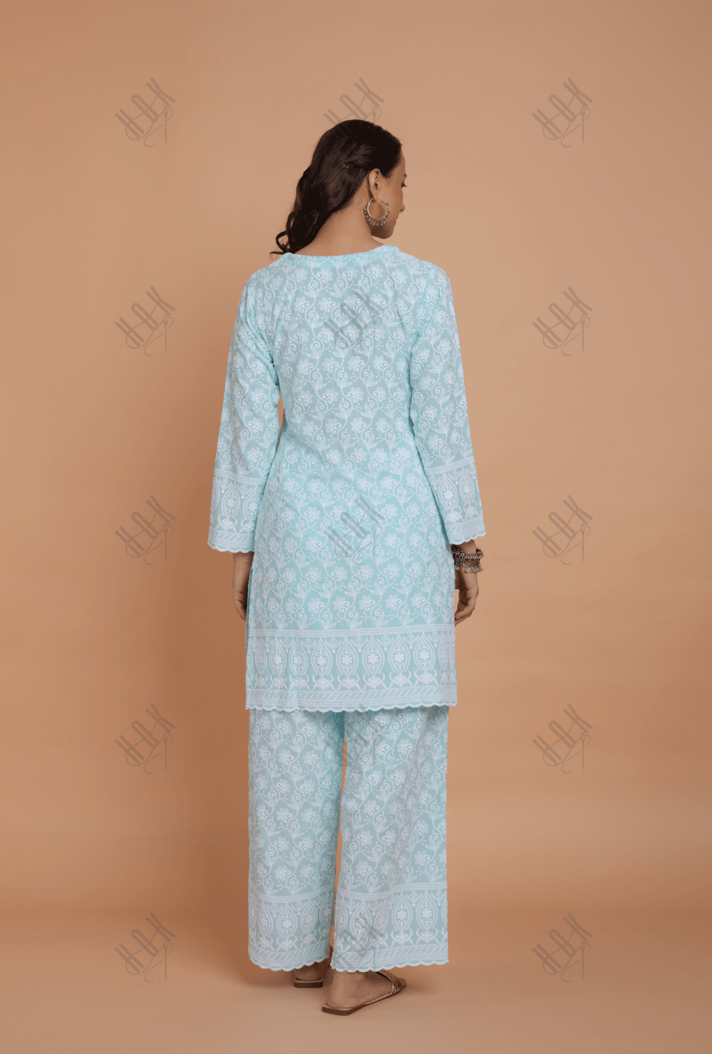 Saba Chikankari Kurta Set in Rayon - Sky Blue