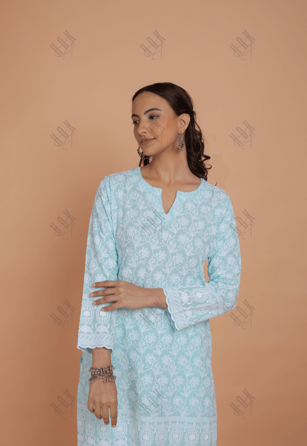 Saba Chikankari Kurta Set in Rayon - Sky Blue