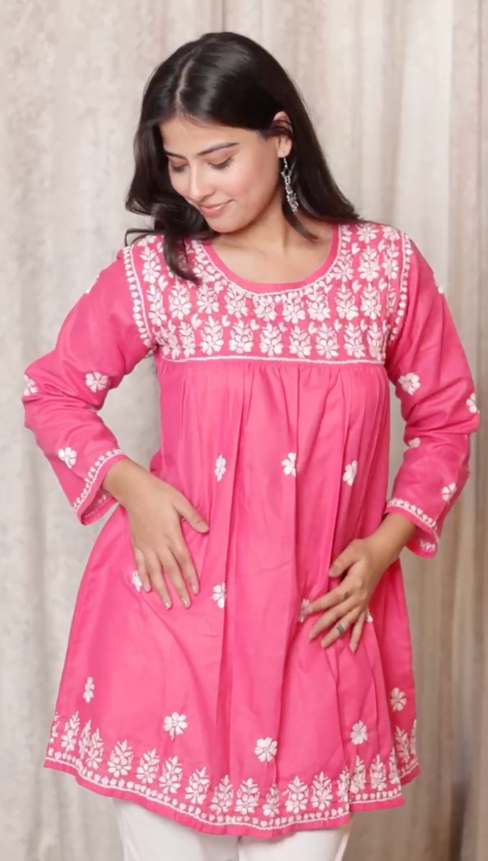 Shagun in Cotton Chikankari Short Kurta in Pink