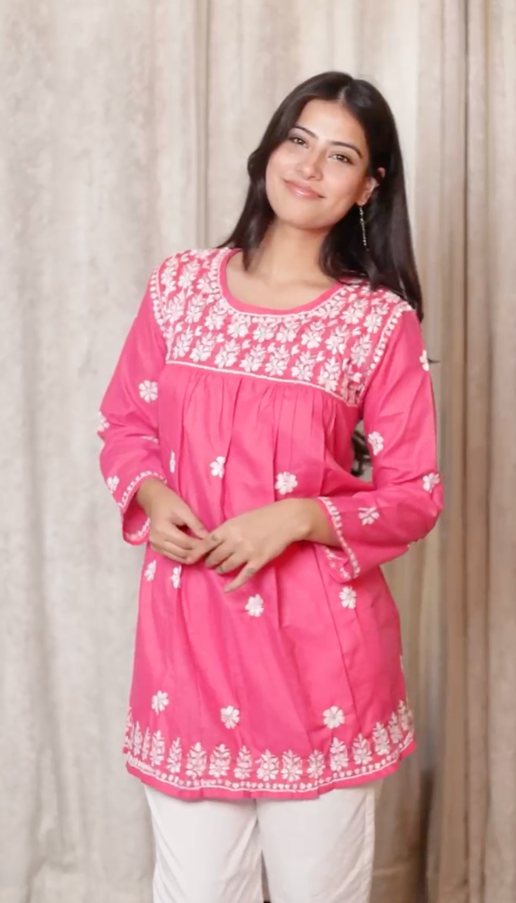 Shagun in Cotton Chikankari Short Kurta in Pink