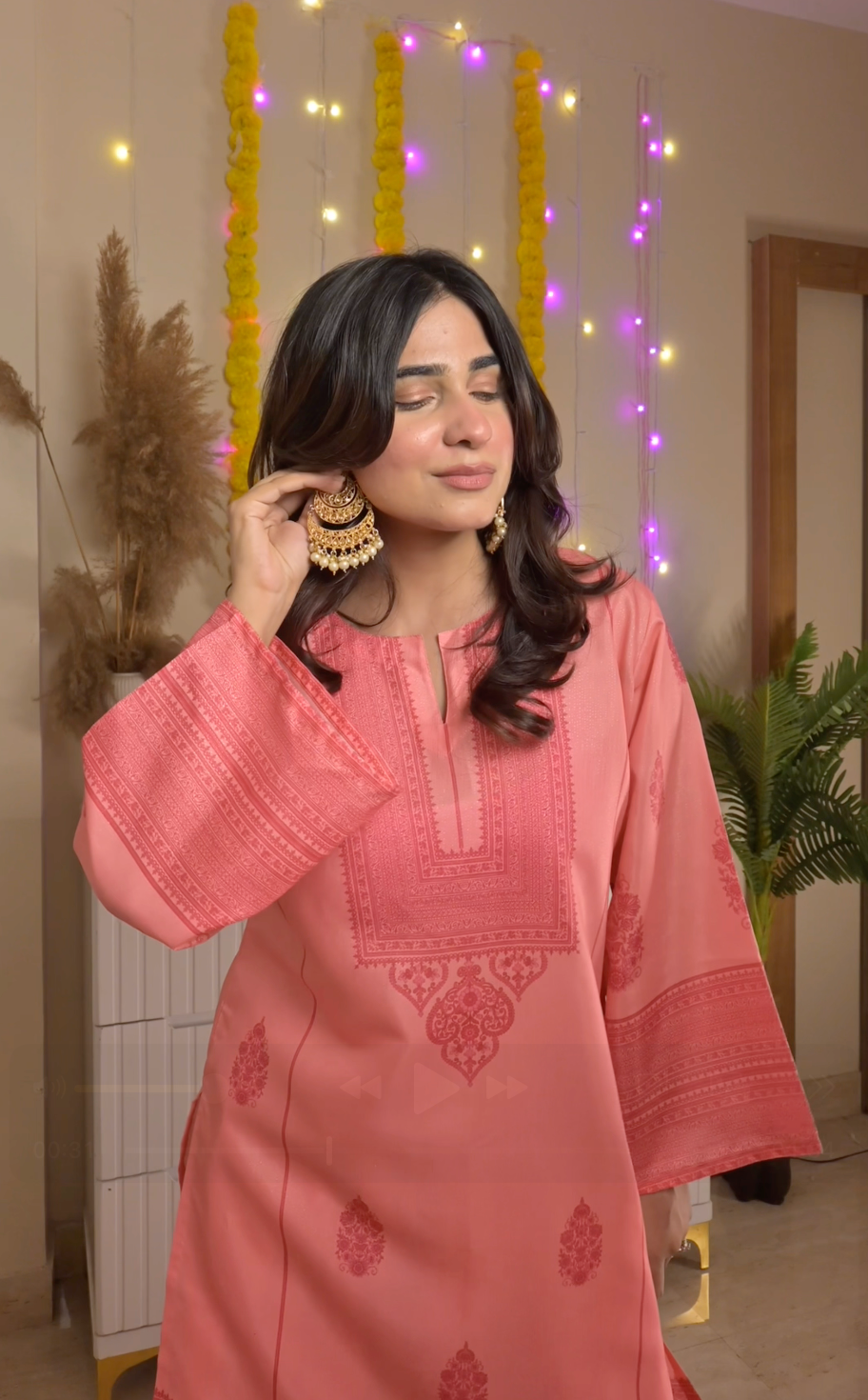 Shivani in Lawn Cotton Shimmer Printed Cord Set with Tonal Motif Print & Farsi Bottom - Peach