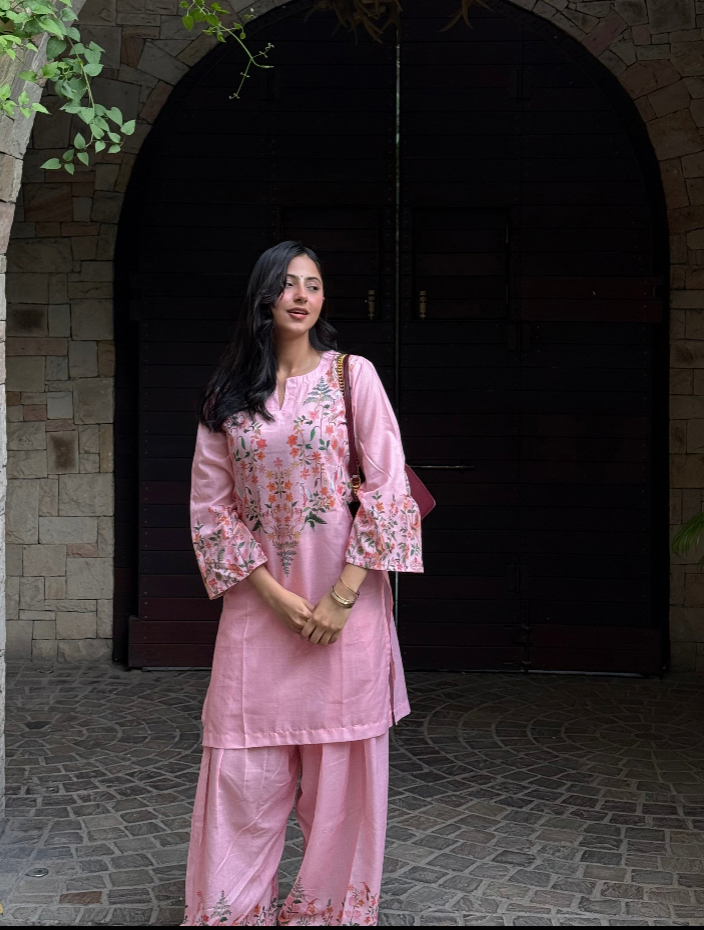 Mitali In Blush Pink Printed Lawn Cotton Kurta Set with Farsi Pants