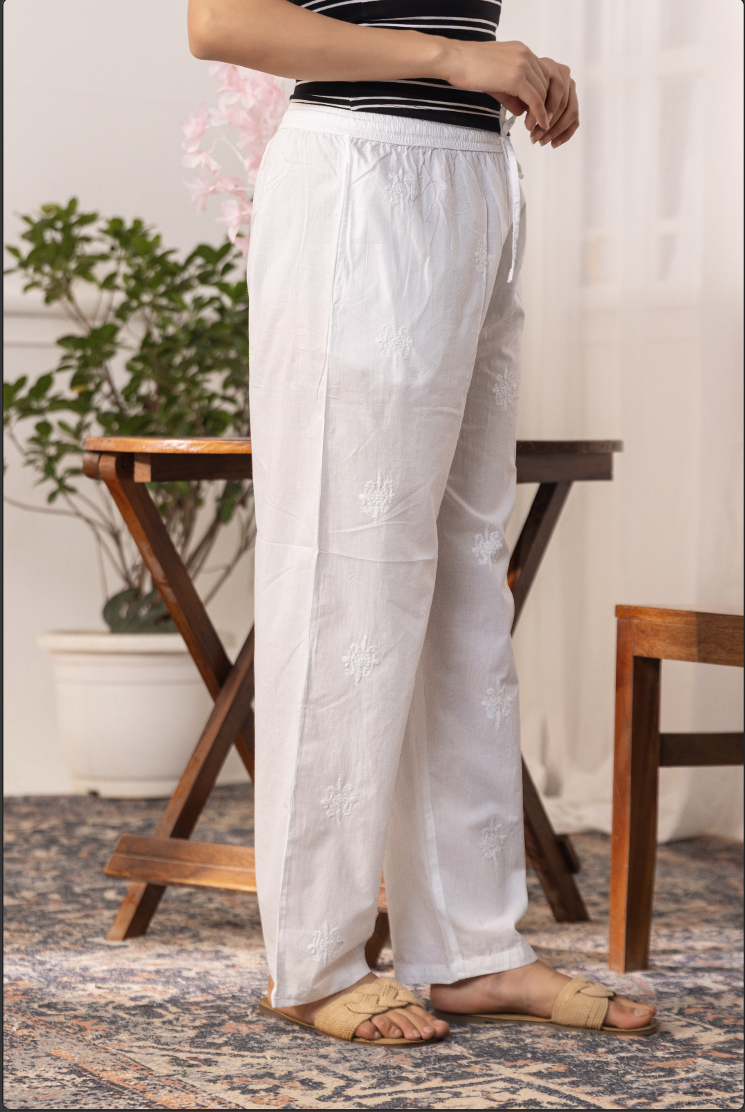 Cotton White All-Over Chikankari  Bottoms