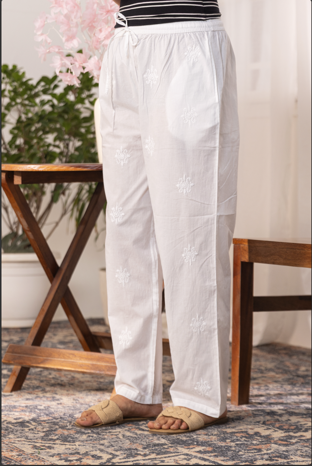 Cotton White All-Over Chikankari  Bottoms