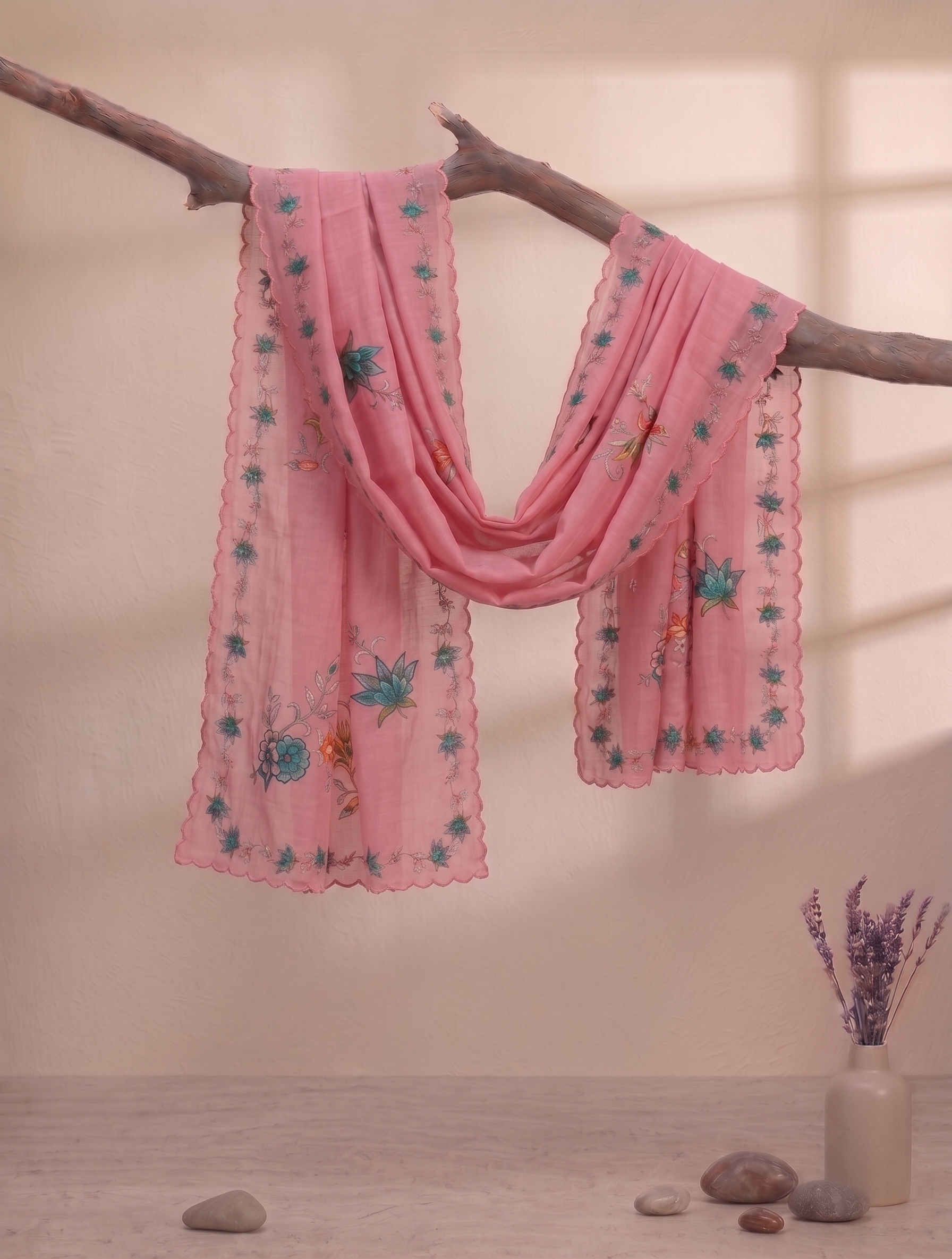 Printed Organza Dupatta in Powder Pink