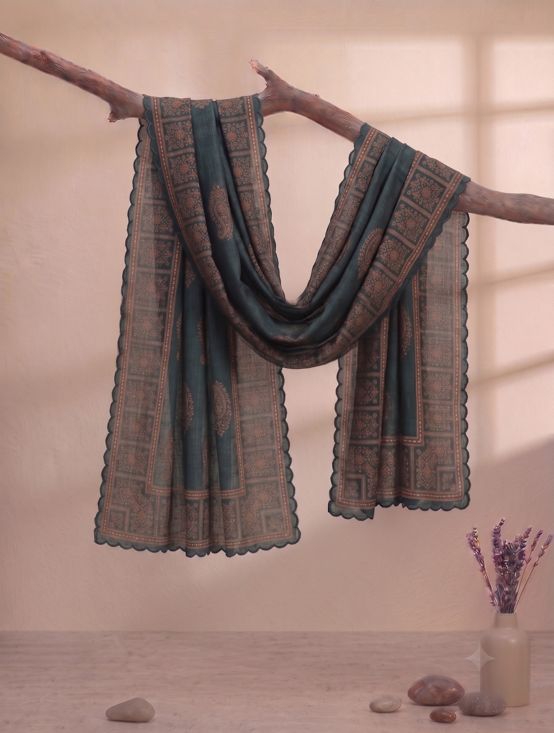 Printed Organza Dupatta in Green