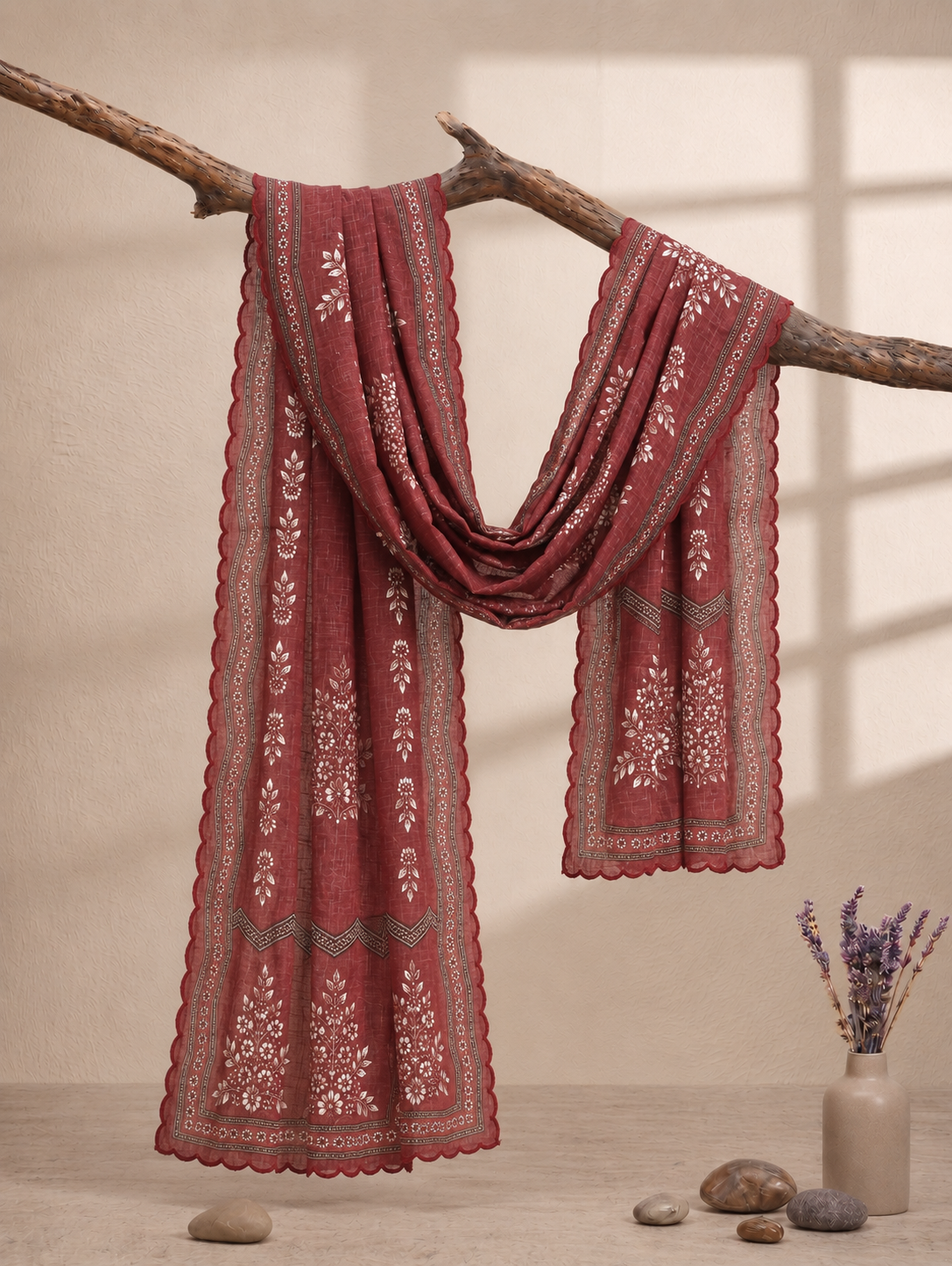 Printed Organza Dupatta in Rust Red