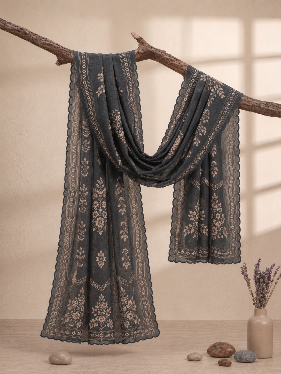 Printed Organza Dupatta in Black