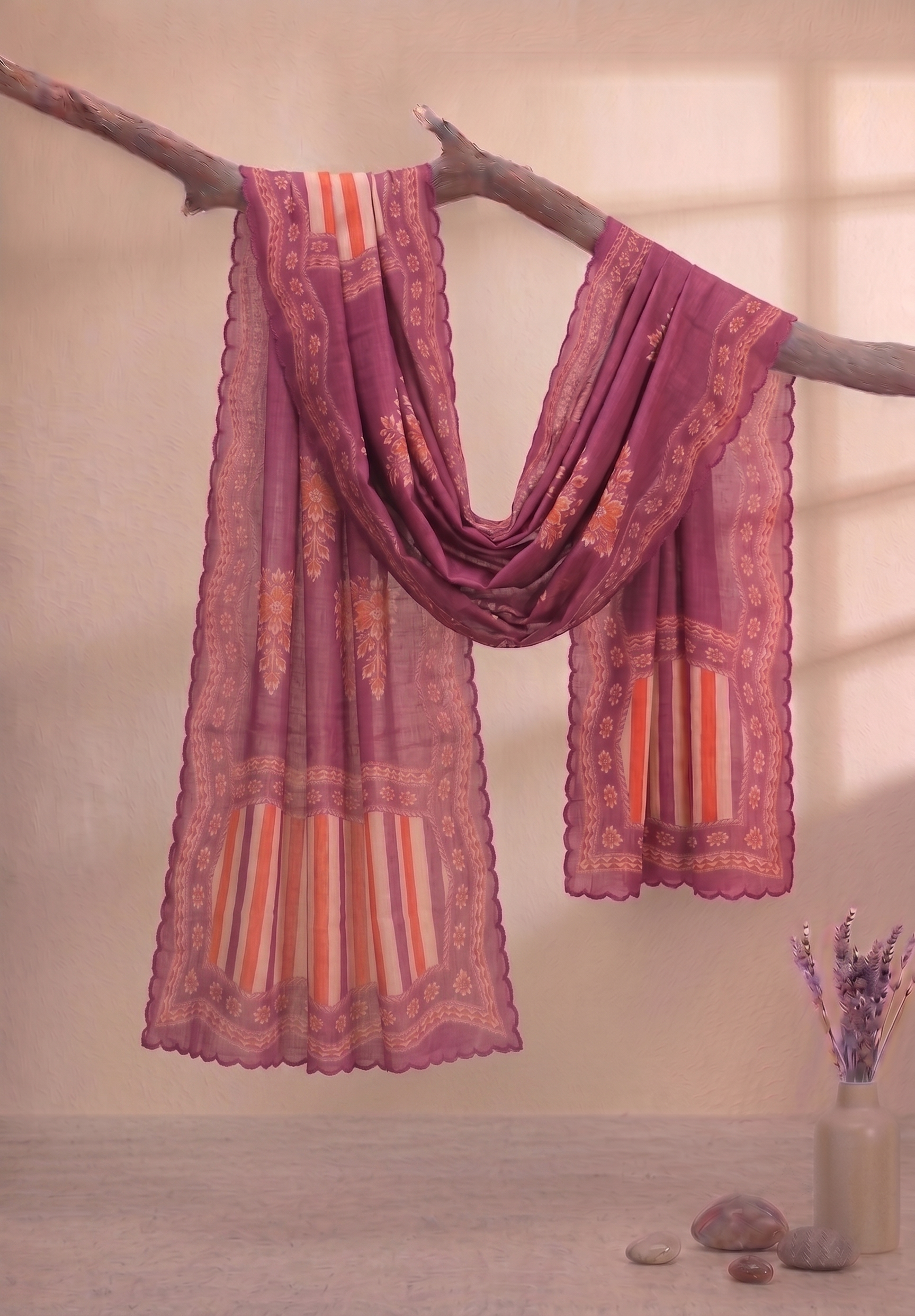 Printed Organza Dupatta in Pink