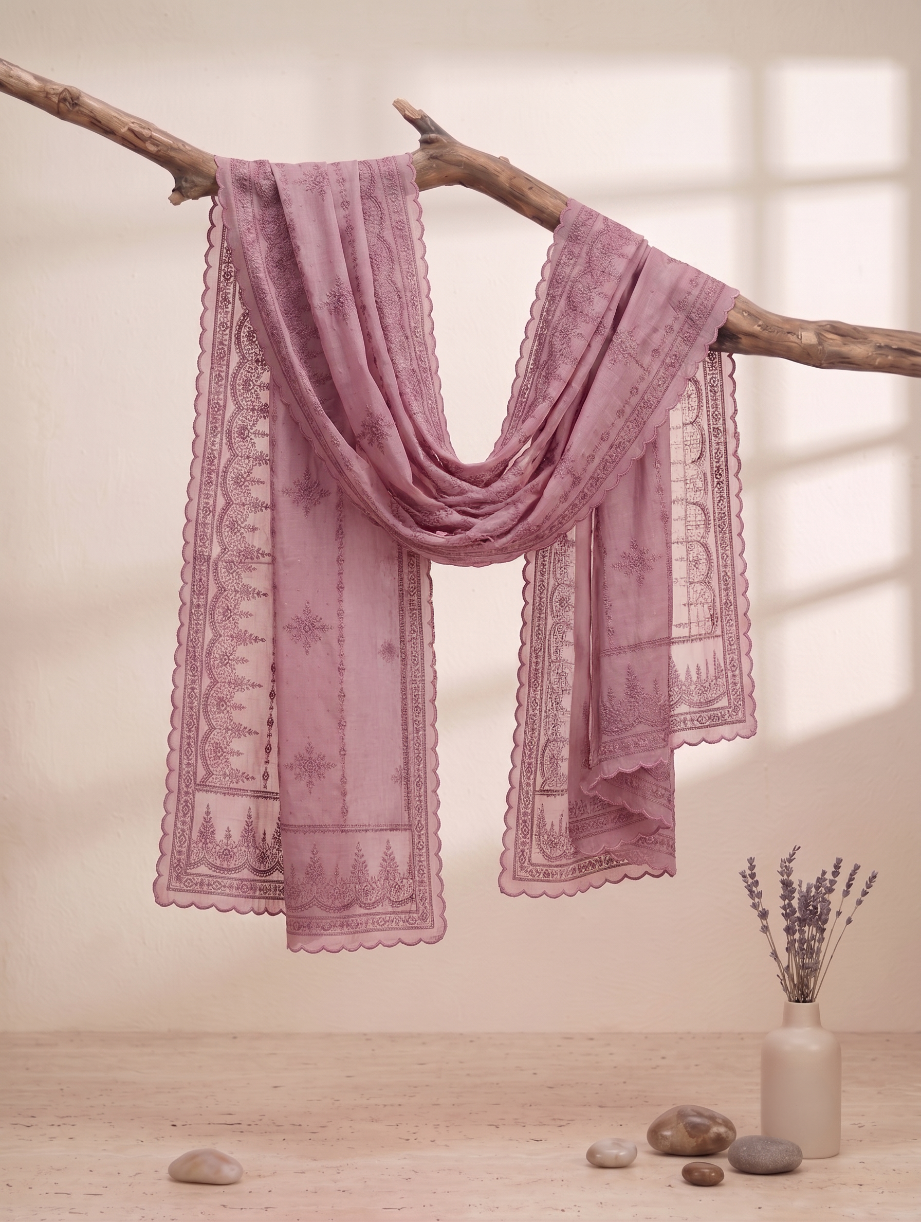 Printed Organza Dupatta in Pastel Pink