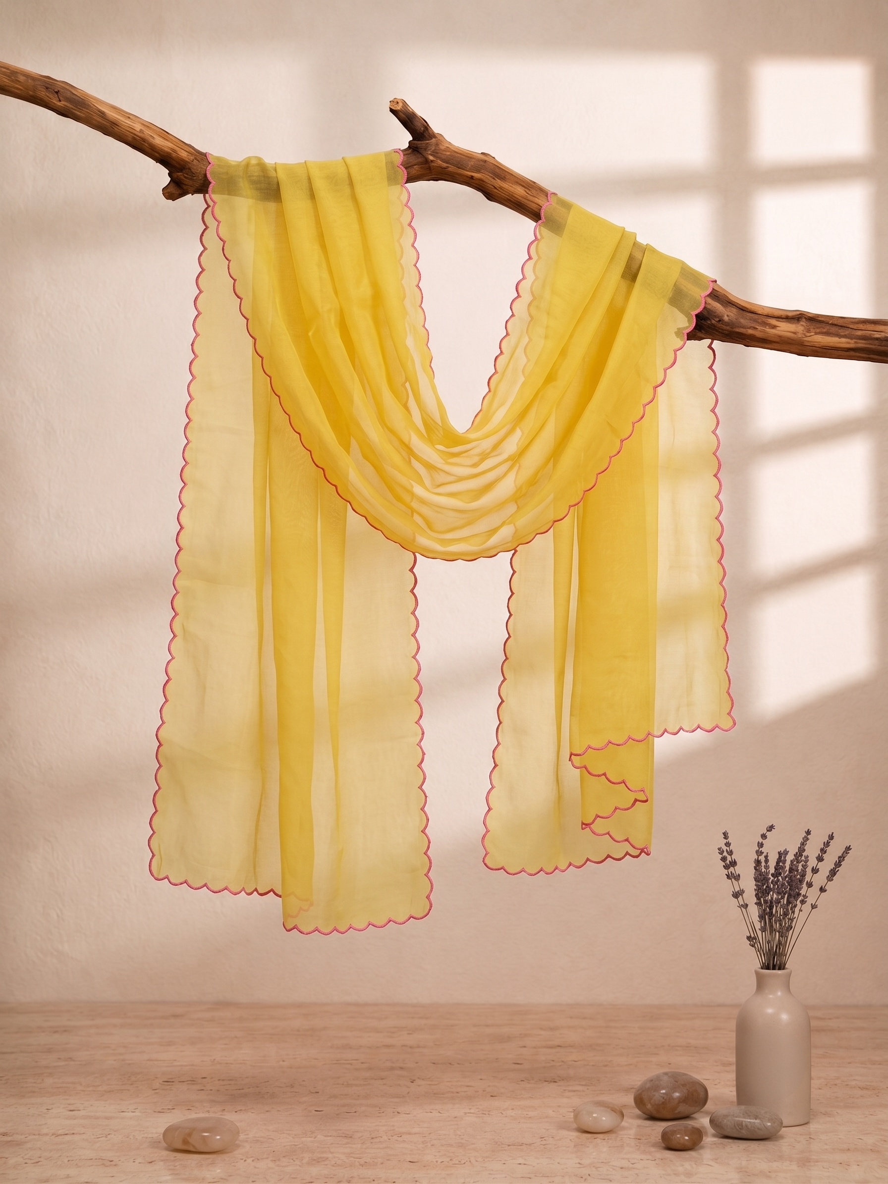 Printed Organza Dupatta in Mustard
