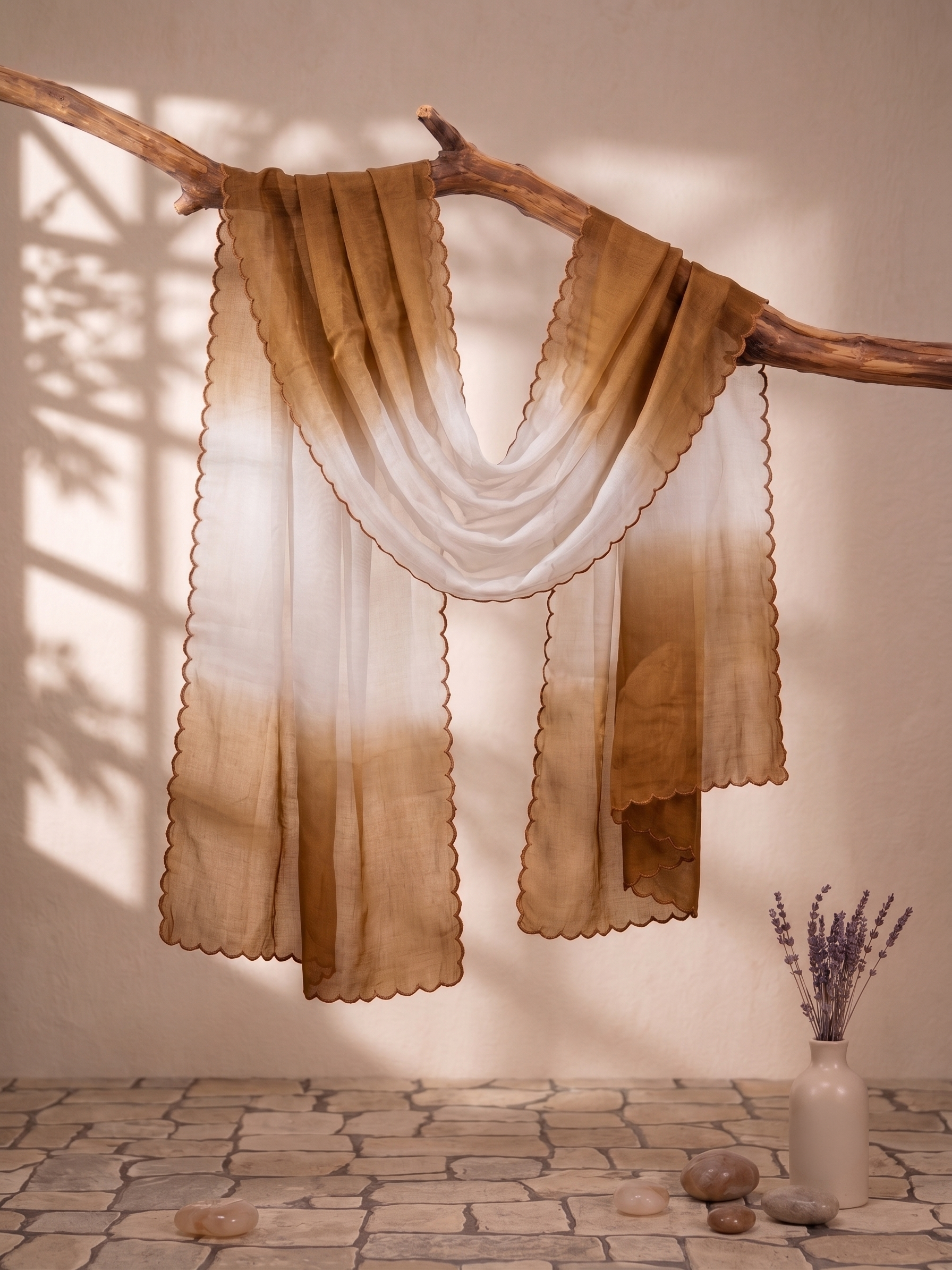 Printed Organza Dupatta in Ivory & Mustard