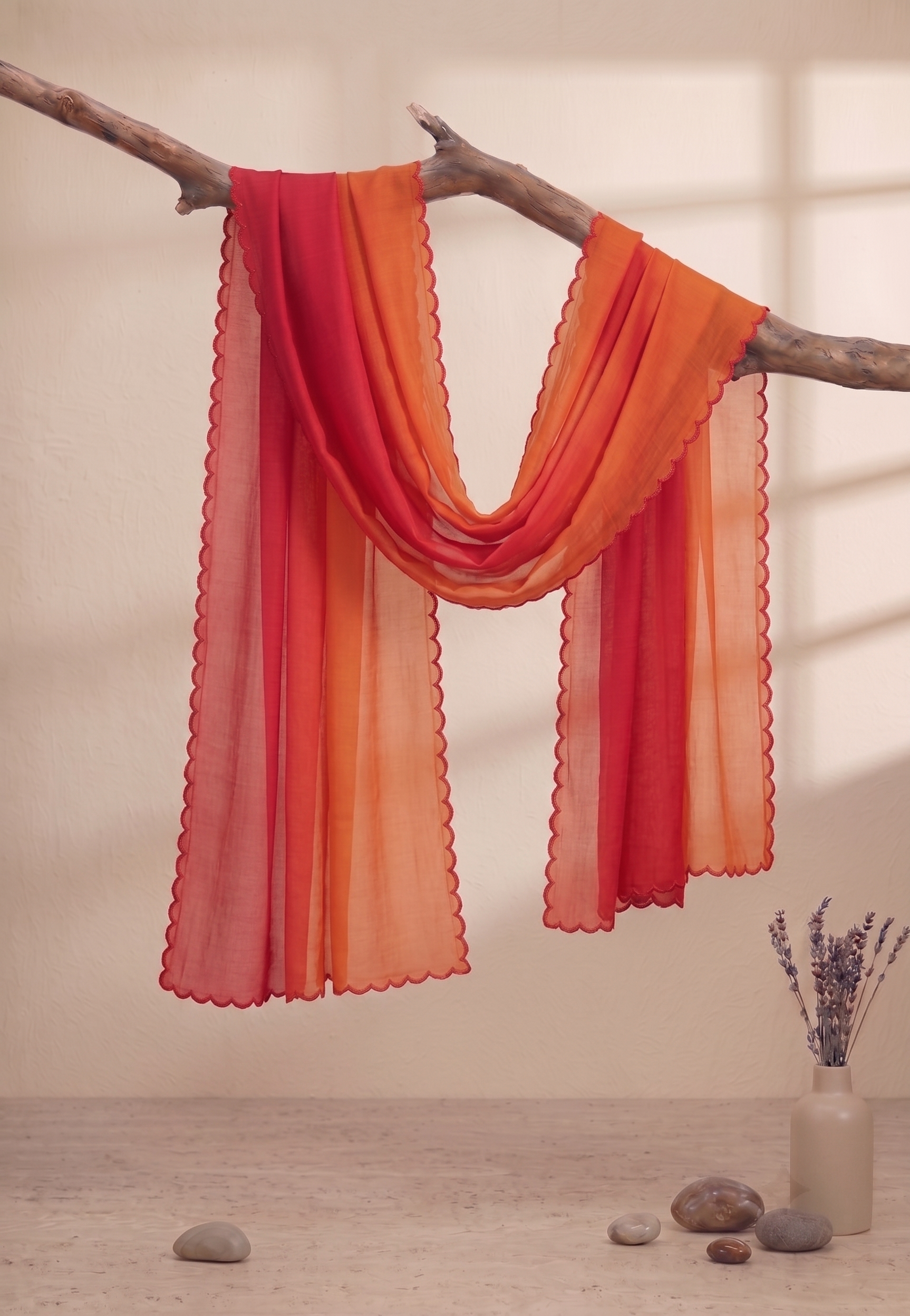 Printed Organza Dupatta in Orange Pink Bottom
