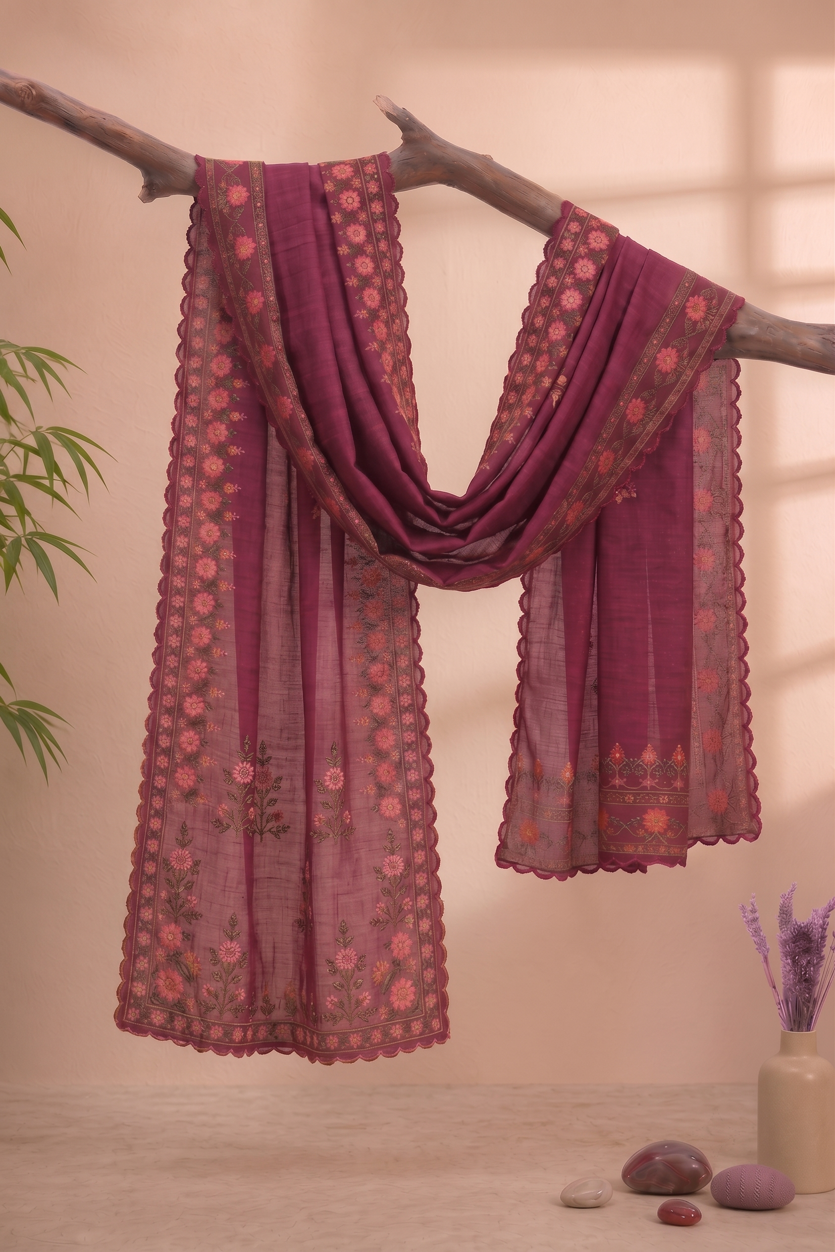 Printed Organza Dupatta in Pink