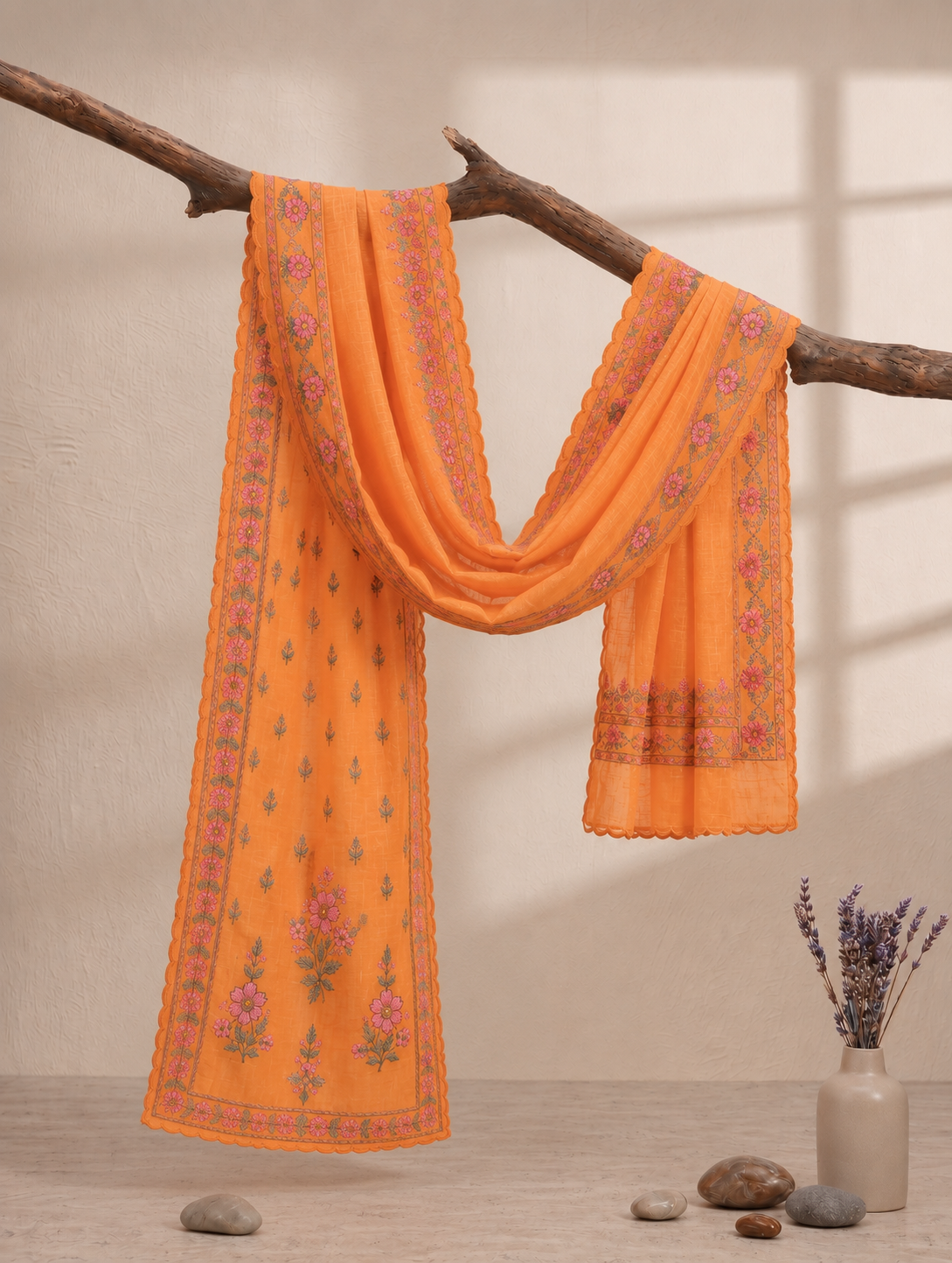 Printed Organza Dupatta in Mustard