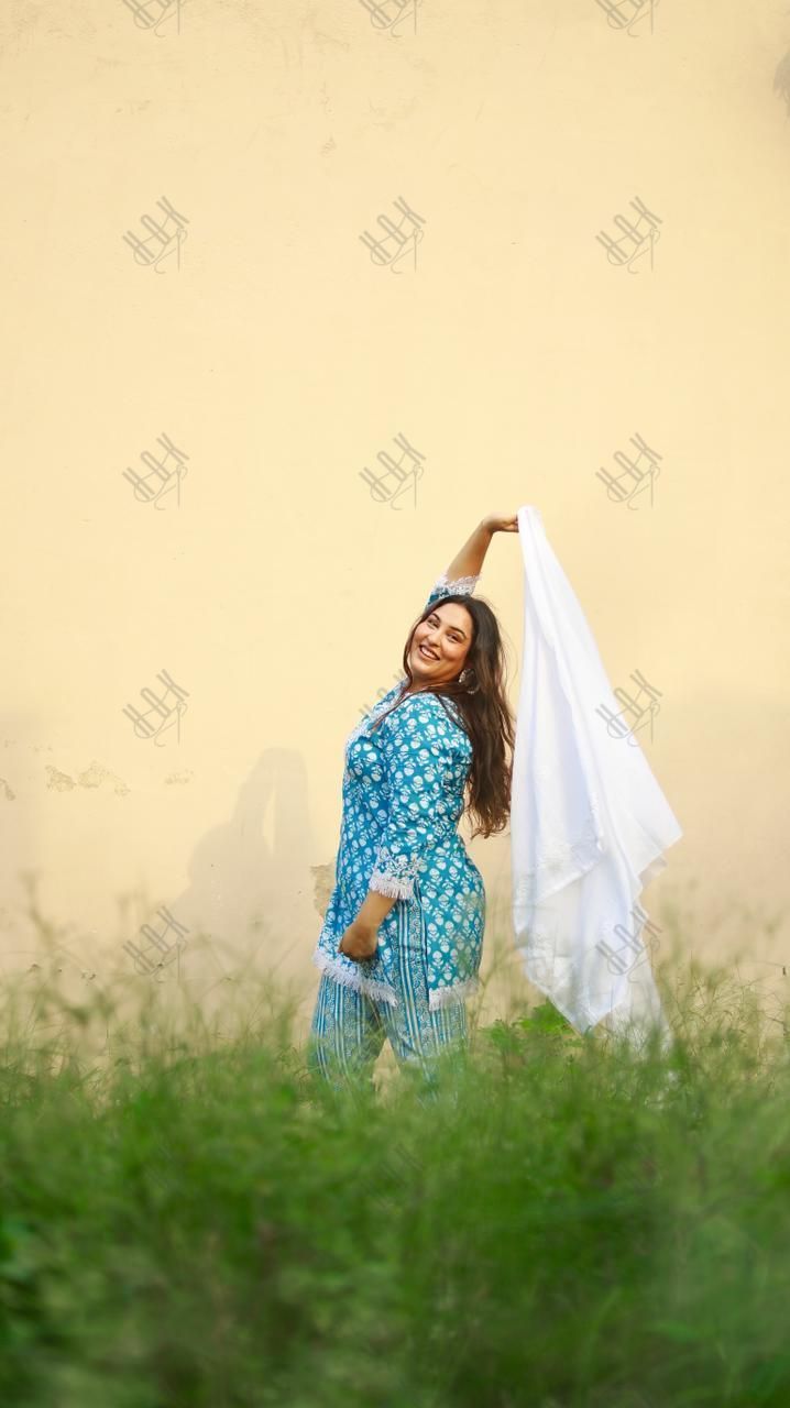 Sakshi in House of kari Chikankari Co-ord set in Cotton for Women- Blue - House Of Kari (Chikankari Clothing)