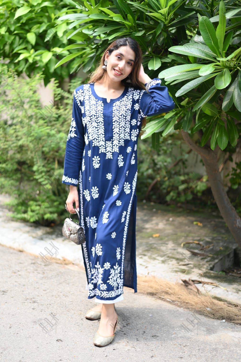 Mahima in chikankari Kurta in Modal cotton  Blue