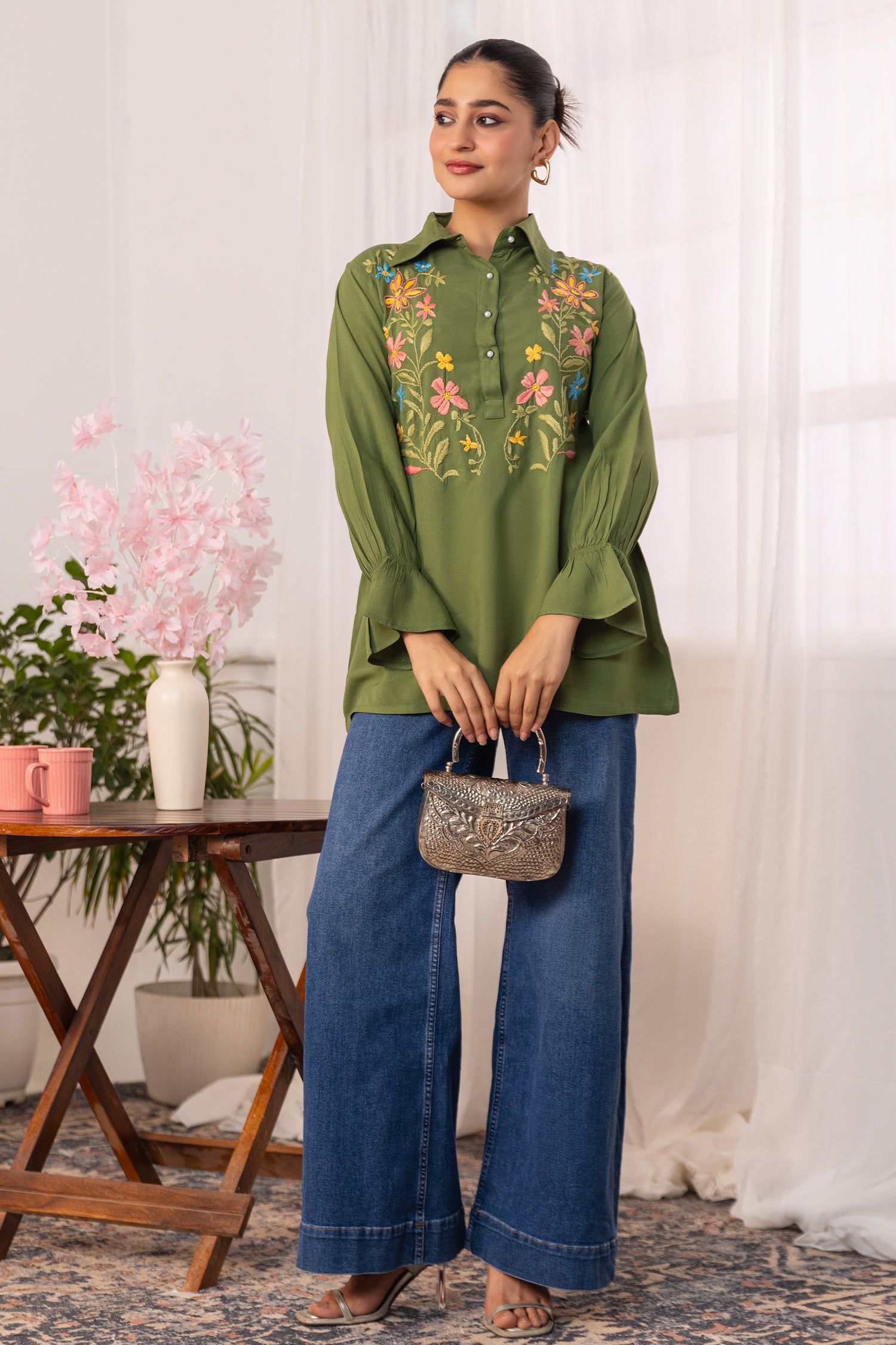 Cotton Chikankari Shirt - Green