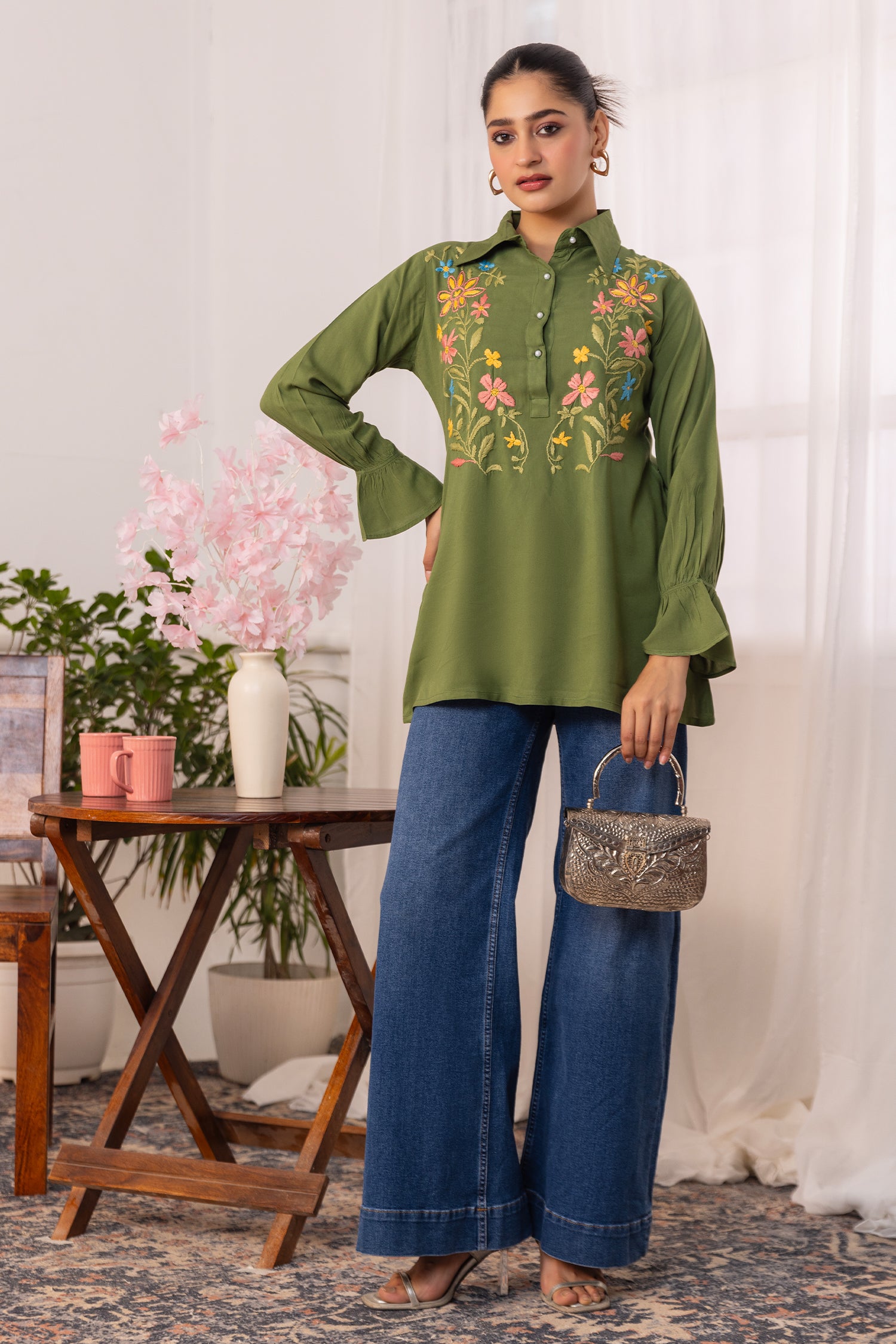 Cotton Chikankari Shirt - Green